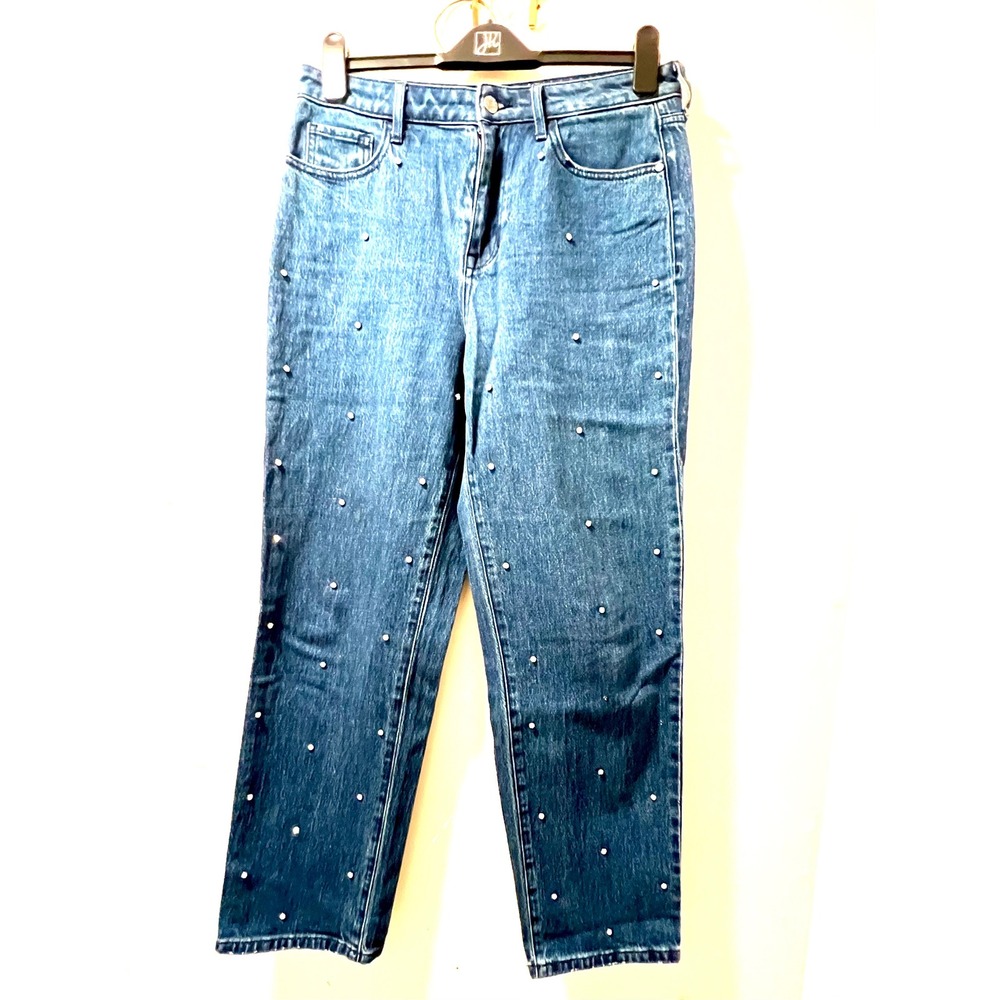 Guess Los Angeles Rhinestone Studded High Rise Straight Leg Jeans Blue Size 32